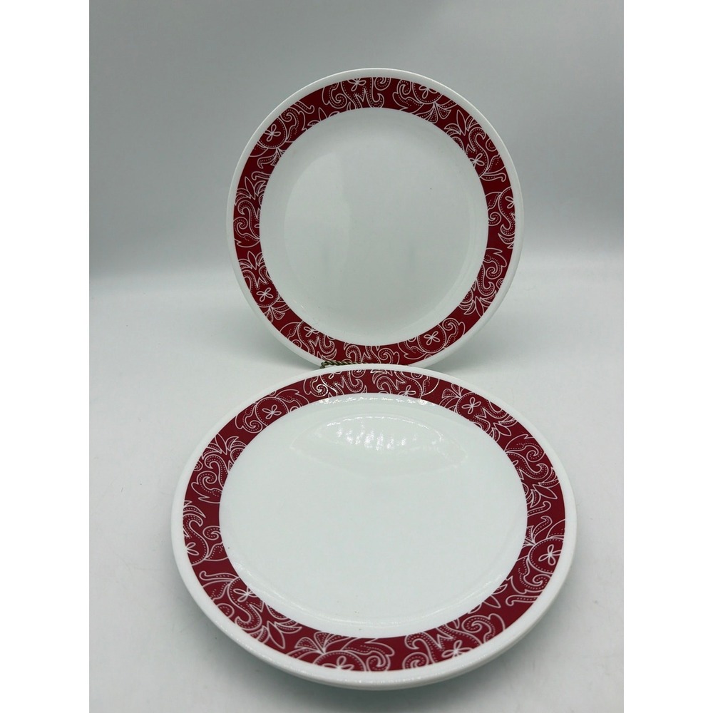 SET OF 5 CORELLE BANDHANI DINNER PLATES 10 1/4" RED